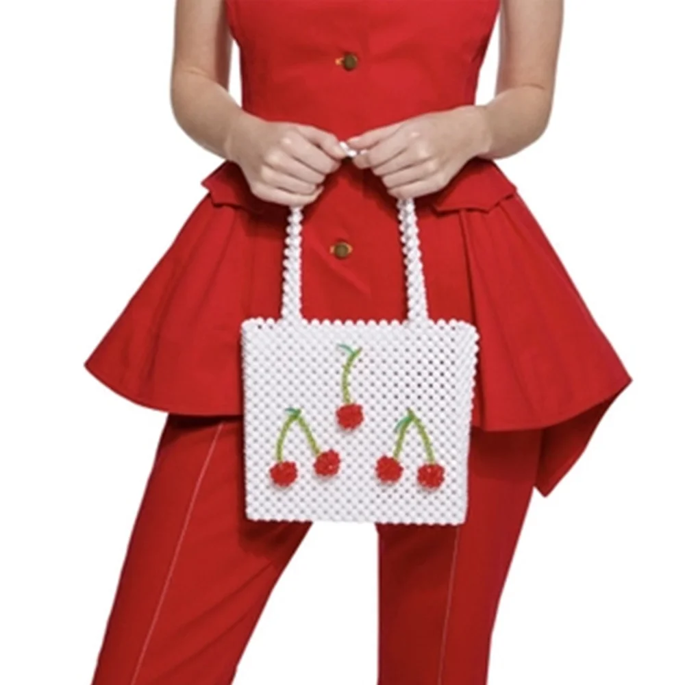 Новинка 2019 большая тканая сумка с бусинами подвесная Клубничка Aklicho новая