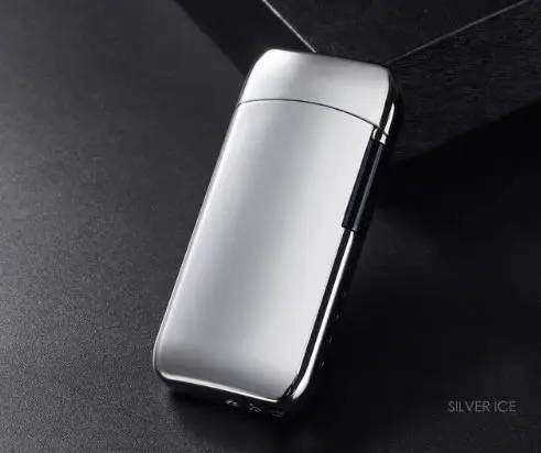 Плазменная Зажигалка Лазерная лого флип-зажигалка Usb прикуриватель двойная дуга Электронная зажигалка для курения - Цвет: silver