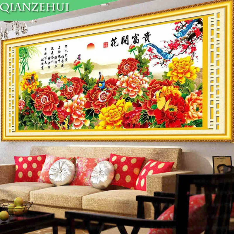 QIANZEHUI вышивка DIY Пион Цветущий крестик наборы для вышивки пион цветы крестом