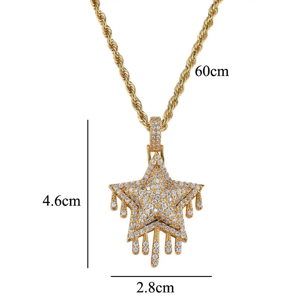Ожерелье в стиле хип хоп пятиконечная звезда кулон кисточка кубический цирконий
