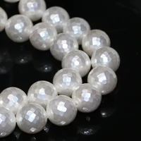 factory price hot sale wholesale natural white shell pearl 12mm faceted round loose beads women jewelry making 15inch b2269