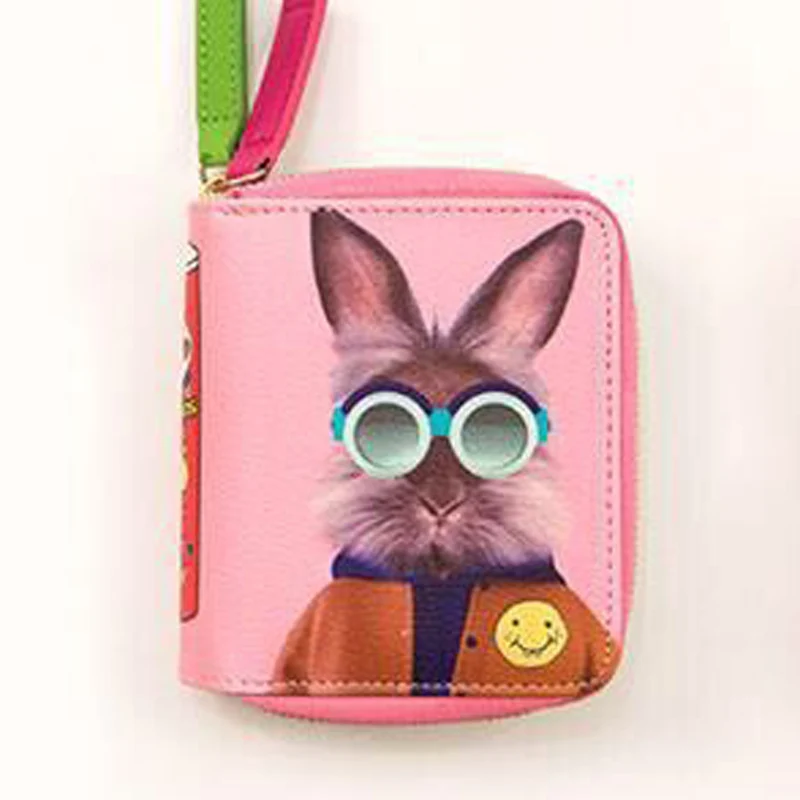 Бульдог белый черный кролик плюшевый узор забавный интересный Мини кошельки