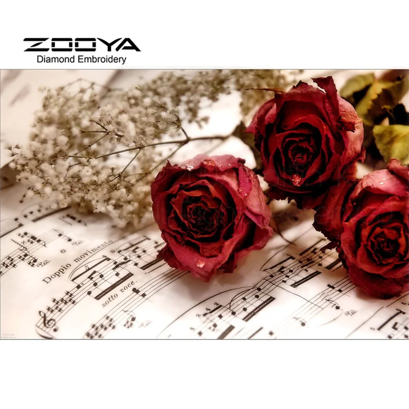 

5D DIY Diamond Painting Rose Flower And Sheet Music Embroidery Diamond Painting Cross Stitch Rhinestone Mosaic Painting BJ1351