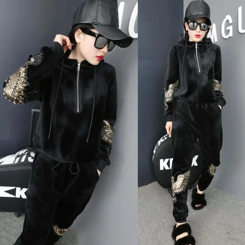 Осенне зимняя одежда вельветовый спортивный костюм костюмы женский комплект 2