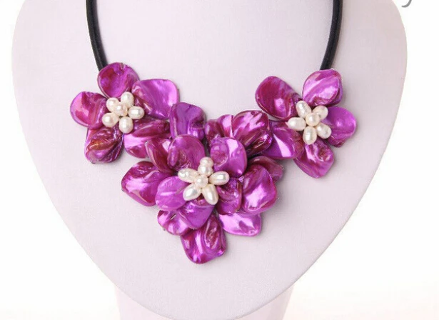 classic white baroque freshwater pearl purple shell flower leather necklace Factory Wholesale price Women Gift word Jewelry | Украшения и
