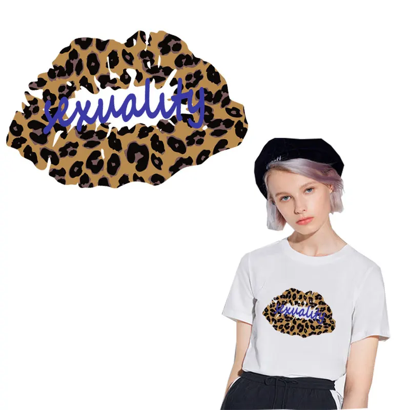 

fashion leopard print lip patch iron on transfer for clothing transfert thermocollants t-shirt clothes stickers diy parches ropa