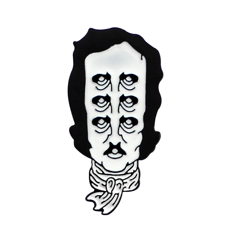 Black Character portrait brooch United States writer Allan Poe Many pairs of eyes peculiar Enamel denim lapel pin Gifts | Украшения и
