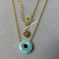20pcslot op03 round opal evil eye opal necklace 10mm 925 sterling silver evil eye opal necklace pendant for gift