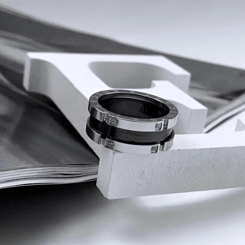 BOBOTUU трендовые обручальные кольца для женщин Anillo BR17039P из белого золота с мозаикой, кубическим цирконием, черной керамикой, титановой сталью