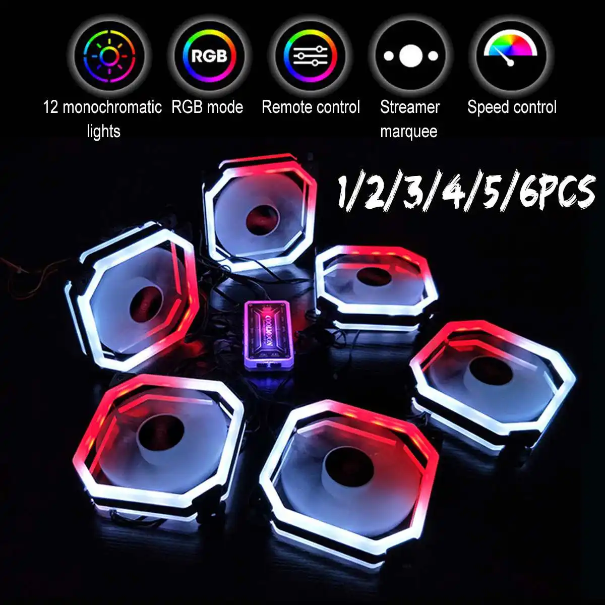 6 шт. чехол для компьютера охлаждающий вентилятор RGB регулируемый светодиодный 120 мм тихий ИК-пульт дистанционного управления охлаждающий RGB чехол для компьютера вентилятор