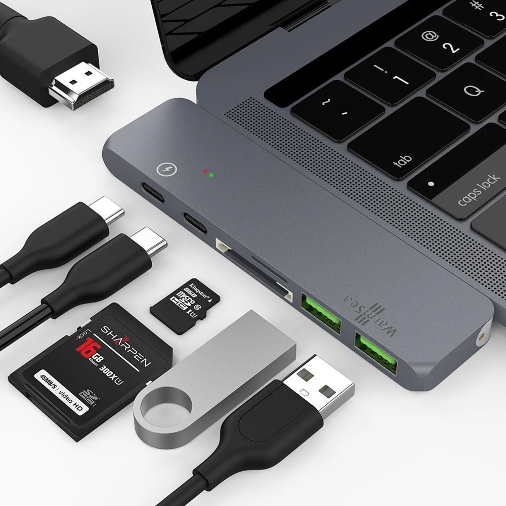 Usb type C концентратор адаптер док-станция Thunderbolt 3 с USB-C HDMI 4 К USB 0 SD и Micro кардридер для
