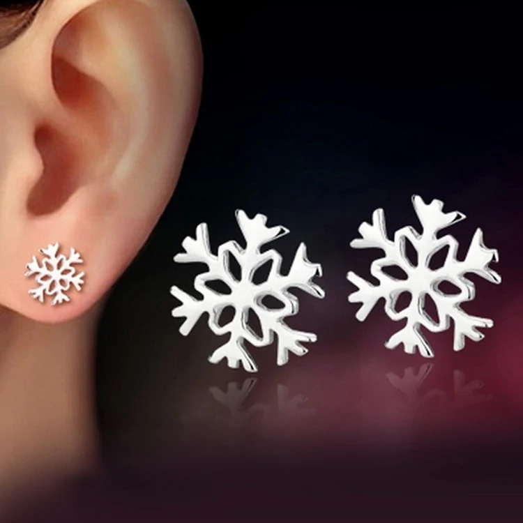 Женские посеребренные серьги гвоздики в виде снежинок|stud earrings|ear stud earringsearrings style |