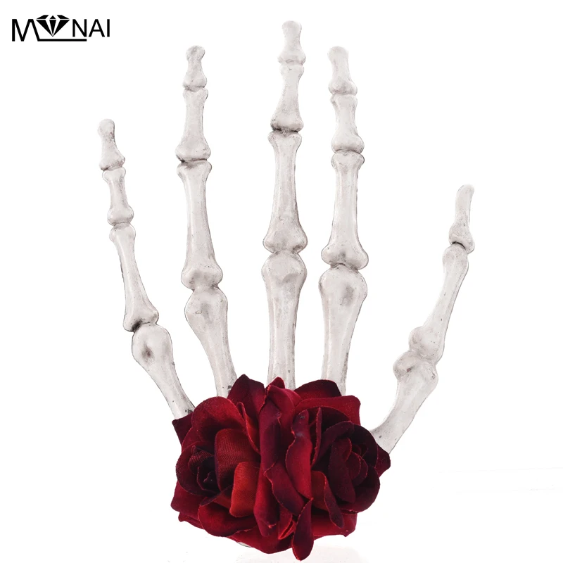 

Women Lolita Hair Clips Skull Hand Bone Hairpin Gripper Ghost Skeleton Hair Clip Bone Claw Girls Steampunk Rose Floral Headpiece