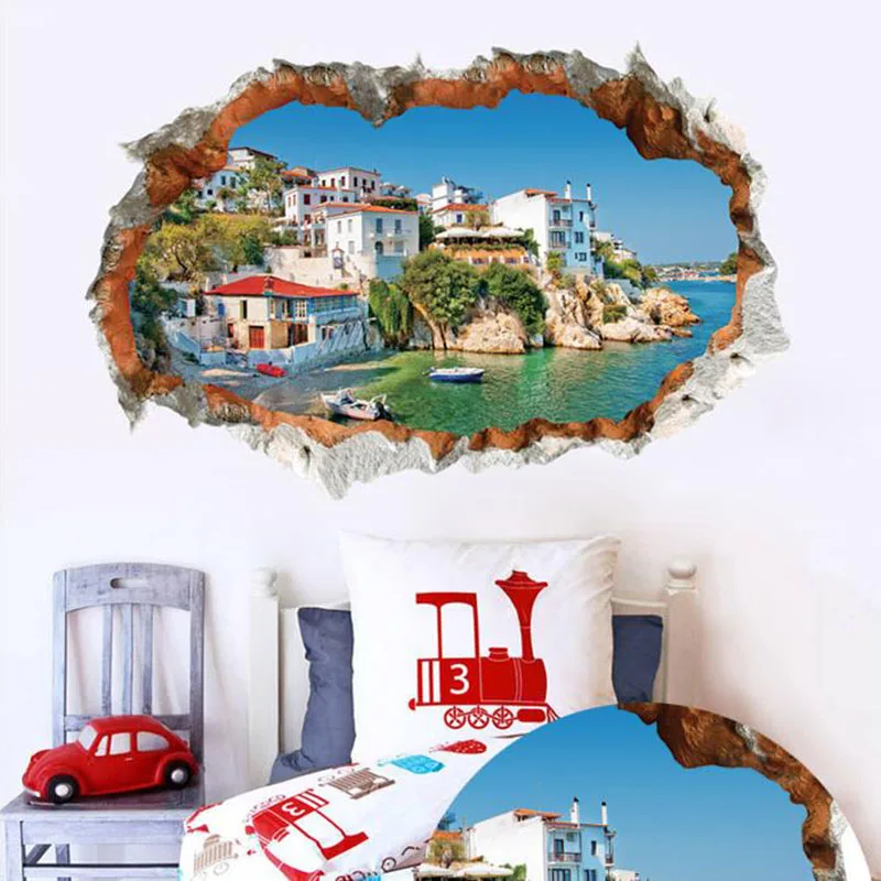 3D кирпичная стена средиземноморский пейзаж Наклейка на стену домашний декор ТВ