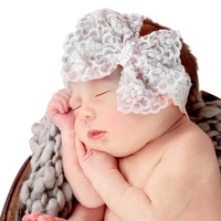 2018 new pearls charm white lace flower top bowknot turban headband girls bebe lace headwear elastic hair band accessories