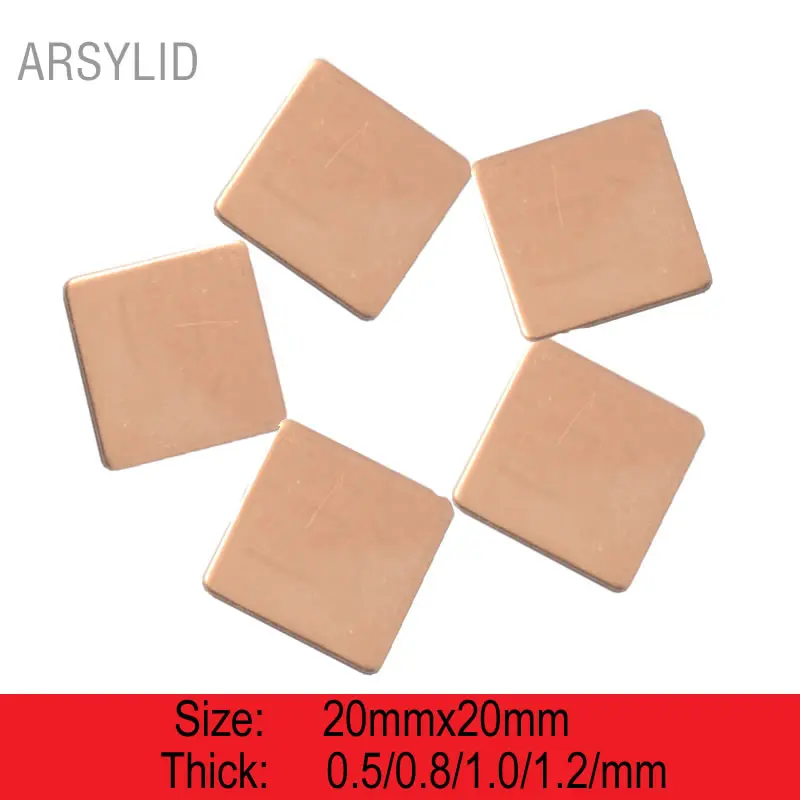 

10 pcs 20mmx20mmx0.5mm1.0mm Copper Shim Heatsink thermal Pad Laptop GPU CPU VGA North South Bridges Chip RAM Copper Heat sink