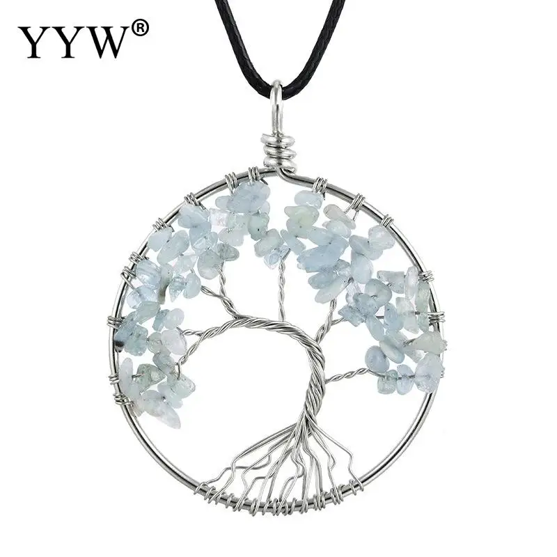 light blue 7 цветов, кварцевый и из натурального камня, древо жизни, маятниковая подвеска, ожерелье для женщин, целебное хрустальное ожерелье, s подвески, ювелирные изделия рейки - Окраска металла: light blue