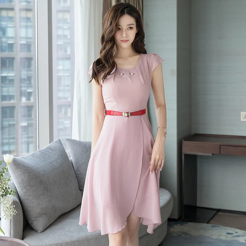 Women Dress Summer Chiffon Office Lady High Waist Dresses Plus Size Vestidos Verano 2018 Elegant Woman | Женская одежда
