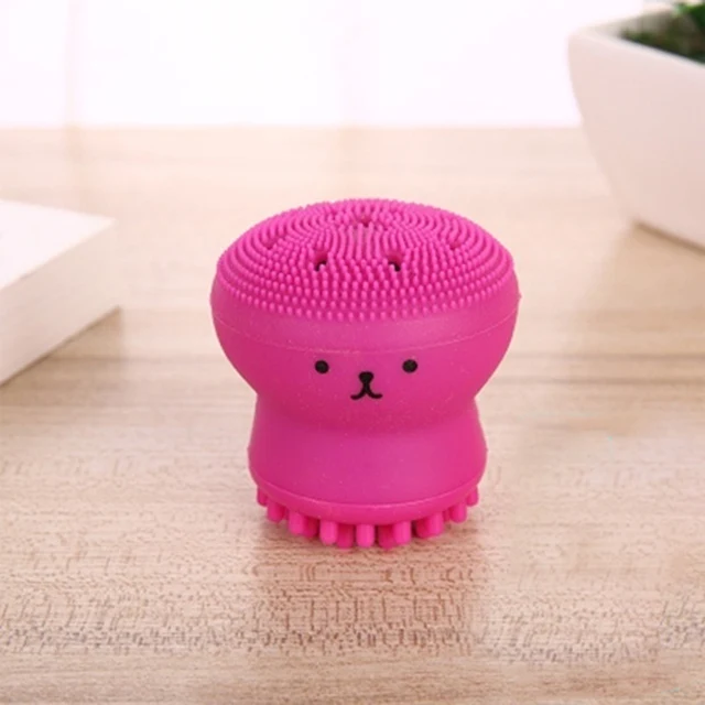 Rose Red Soft Silicone Facial Cleaning Brush Small Octopus Shape Face Washing Brush Deep Pore Cleaning Exfoliator Skin Care Lovely Animal - Цвет: Rose Red