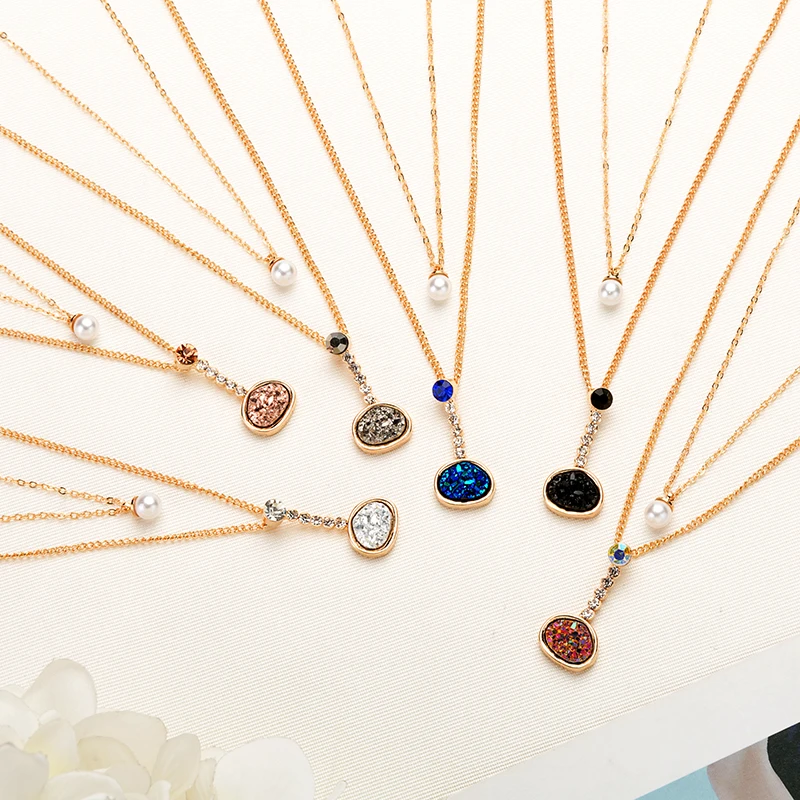 6 красочные Druzy Drusy двухслойные ожерелья со стразами и жемчугом модные украшения