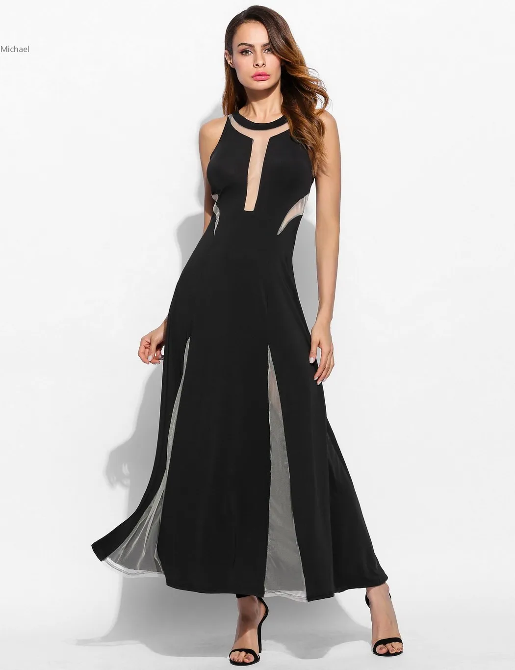 FANALA Summer Dress Women Sleeveless Sexy Long Maxi Party Dresses O-Neck Mesh Patchwork See-Through Slim Vestidos | Женская одежда