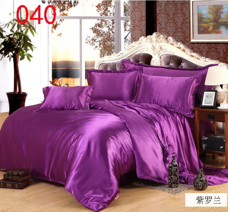 

Bedclothes Sets Tribute Silk 3Pcs 4Pcs Bedding Set Duvet Cover Quilt Cover Bedroom Cover Flat Bed Sheets Pillowcase Violet