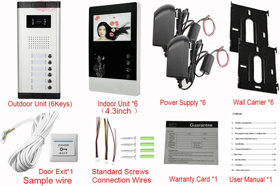 Цветная система видеонаблюдения видеодомофон для квартиры 6 кнопок + мониторов