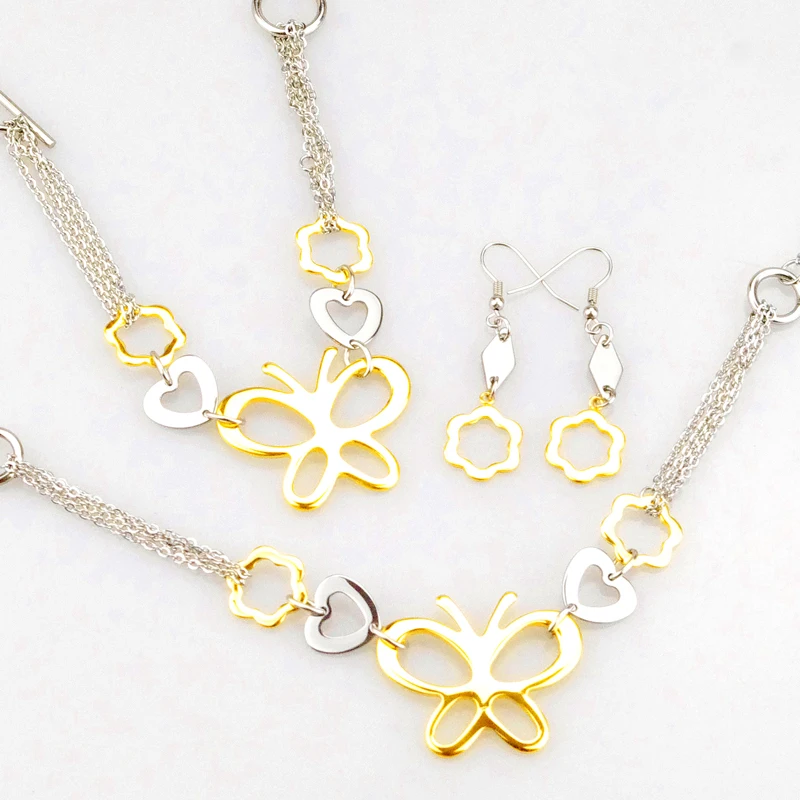 Рождественский подарок подвеска в виде бабочки сердца ожерелье серьги цепочка