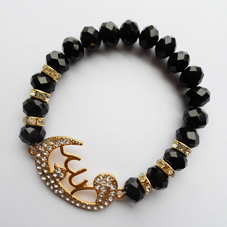 Самодельные черные кристаллы стрейч искусственная молитва для женщин|bracelet