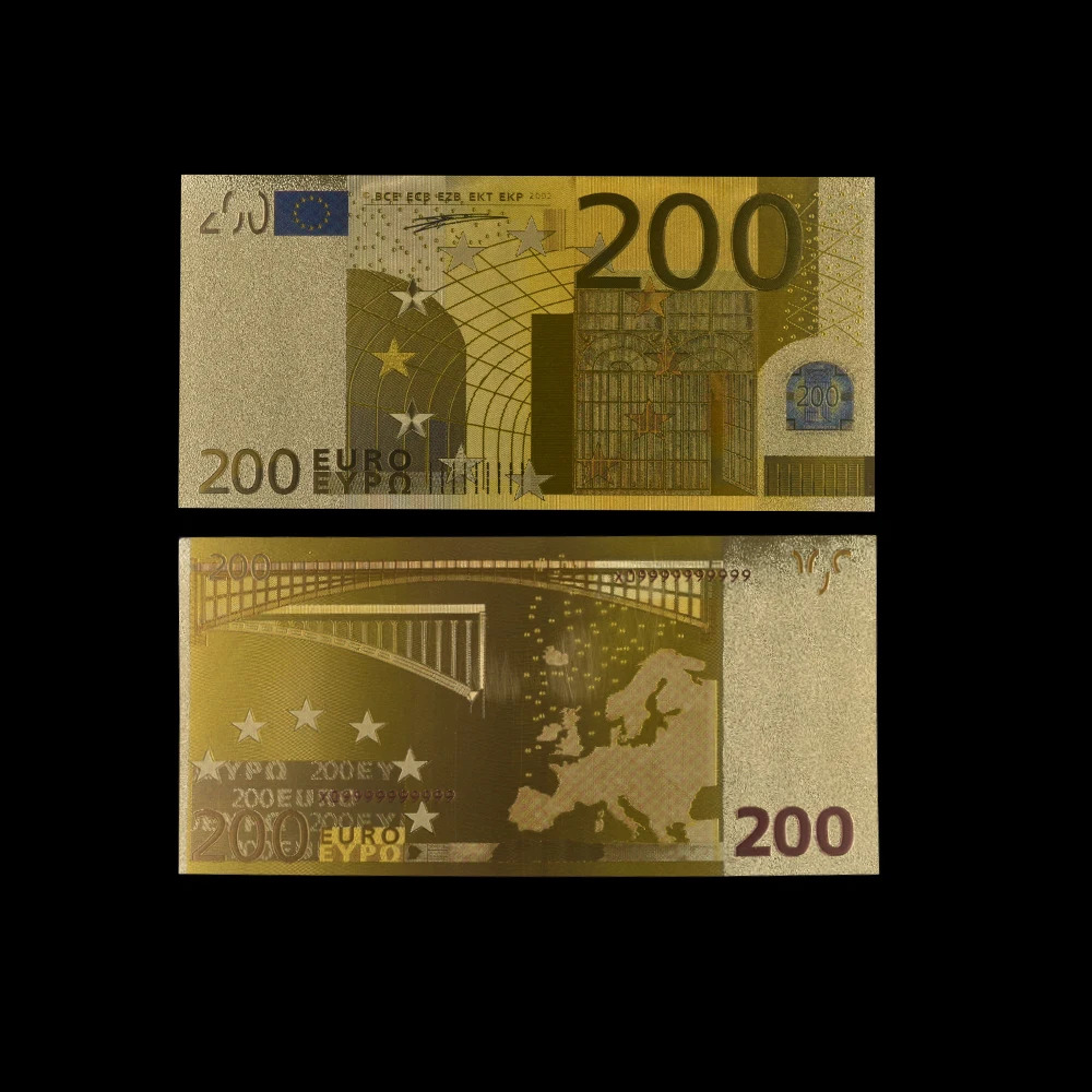 10 шт./лот Цветной евро 200 банкнот в центре сообщений течение 24K Gold изысканная