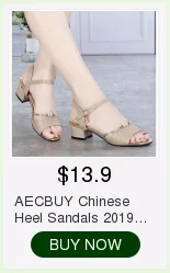 AECBUY Sandals Female Middle Heel 19 Summer New Thick Heel Water Drill One Word Buckle Fish Mouth High Heel Woman Shoes 7LXPb1
