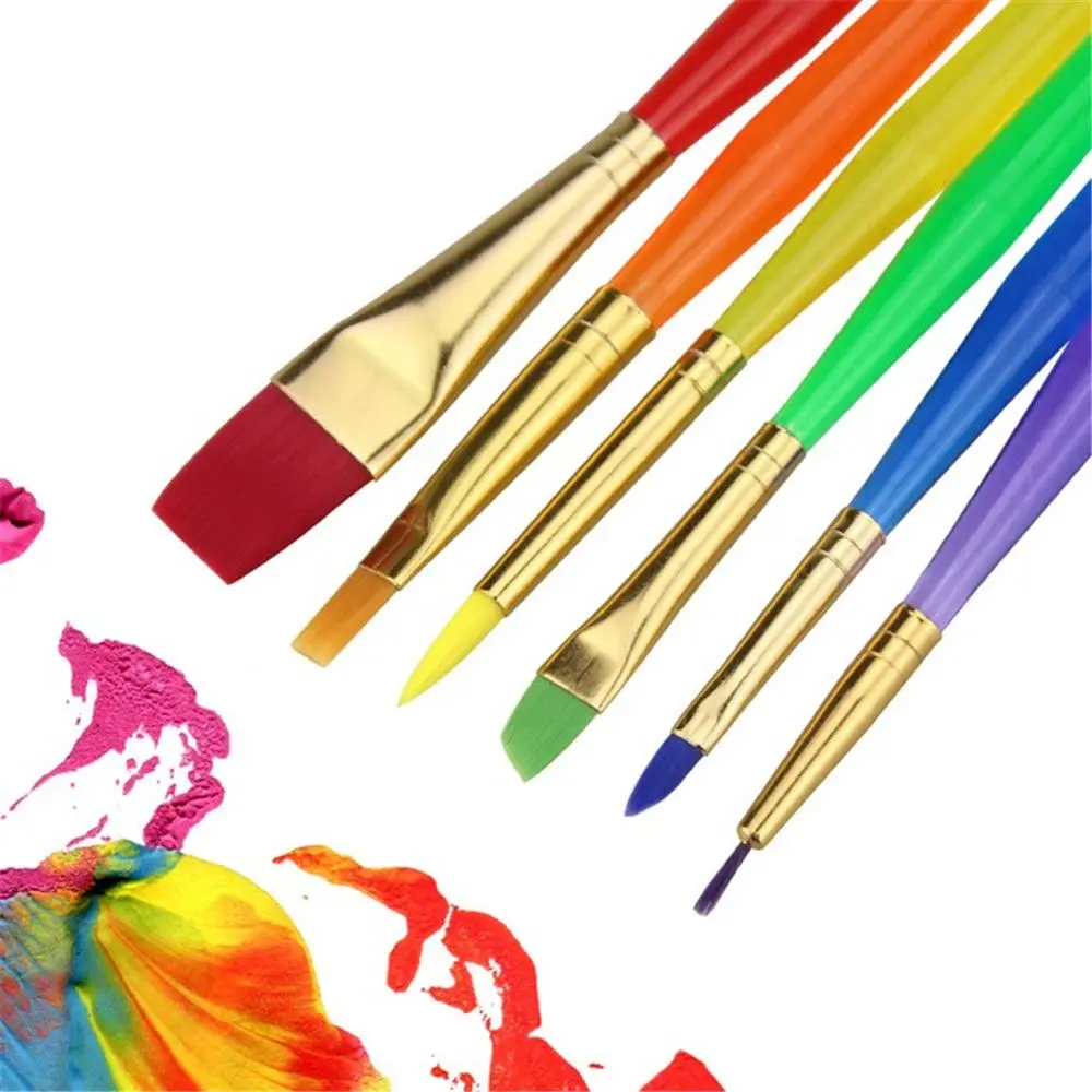 

6pcs/set Candy Color Watercolor Brushes Educational Paint Brush Kindergarten Crafts Nylon Handle Painting Pen School Supplies