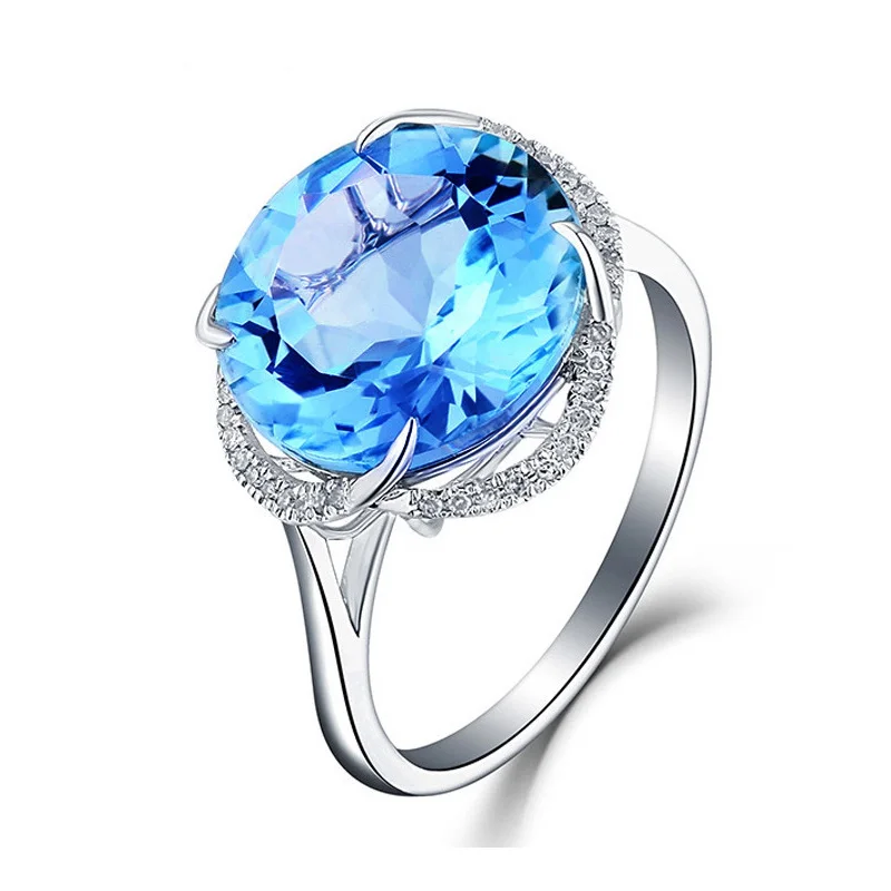 Bague Ringen 925 пробы серебряные кольца для женщин с круглым аквамариновым драгоценным камнем для женщин ювелирные украшения для помолвки