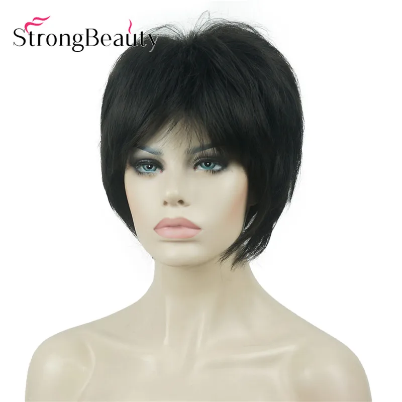StrongBeauty короткие прямые парики мягкие волосы слоистые локоны Омбре блонд/Красный синтетический парик