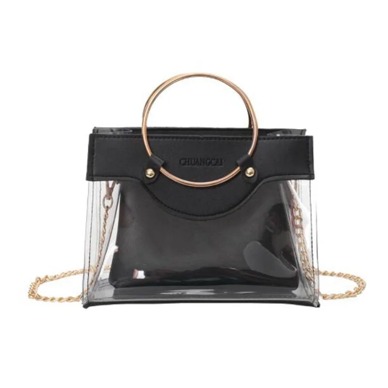 2020 Summer New Handbag High quality PVC Transparent Women bag Metallic Ring Tote Beach Travel Chain Shoulder Messenger Bag | Багаж и