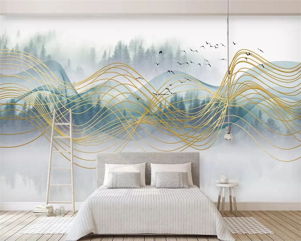 

beibehang Custom Modern papel de parede 3d Wallpaper New Chinese Artistic Concept Ink Abstract Lines Landscape Elk TV Background