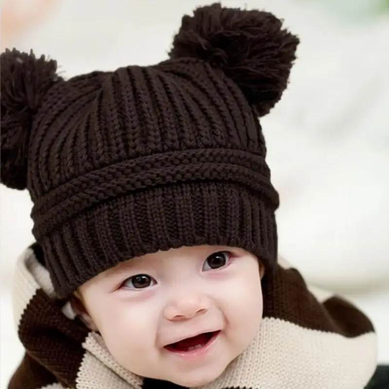 Мода сладкий ребенок детей мальчики малышей трикотажные вязания шапочки зимняя