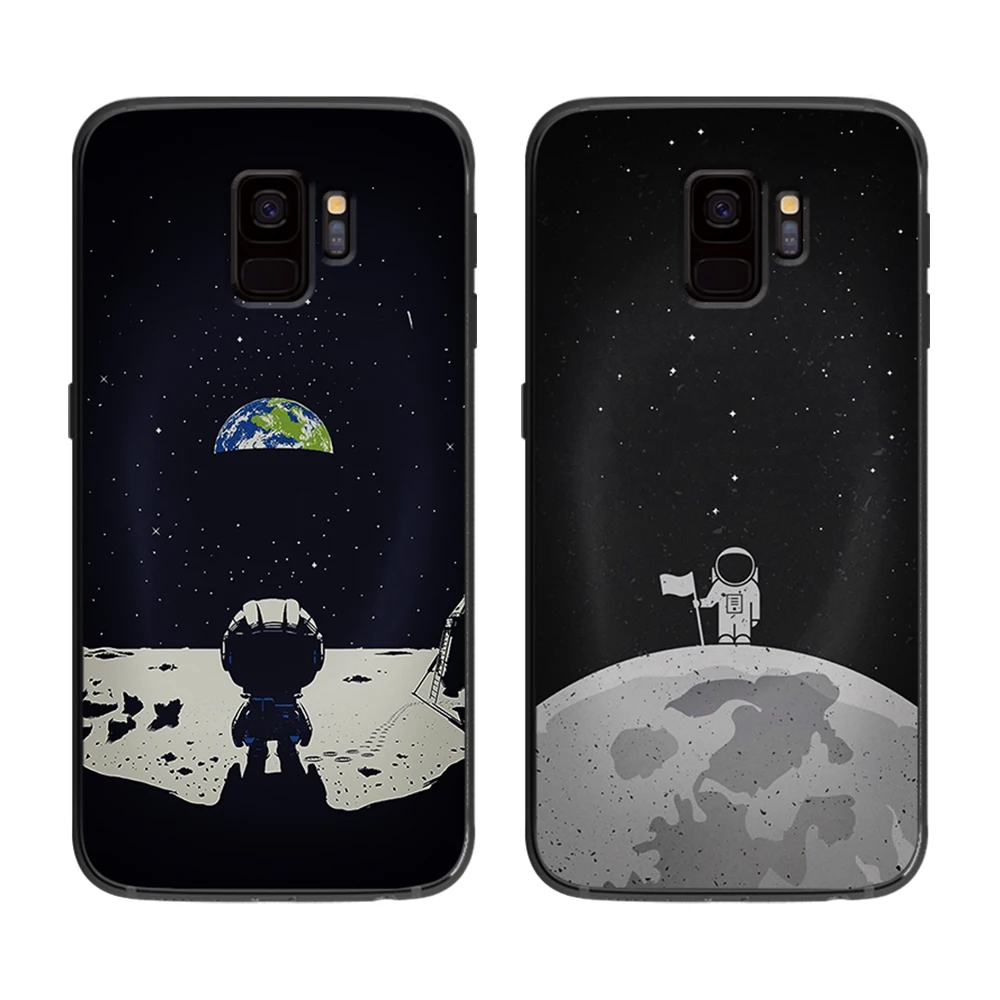 Космос Луна милые кошки черный для samsung Galaxy A5 A6 A7 A8 A9 2018 2019 плюс M10 M20 M30 мягкий чехол