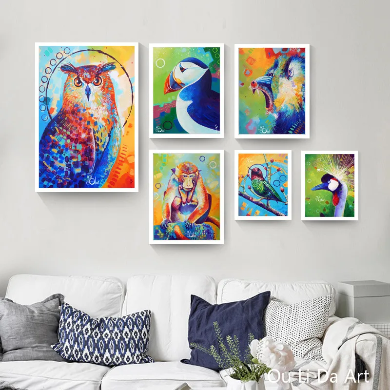 Без рамки изображение животных красочная сова лебедь обезьяна печать картина