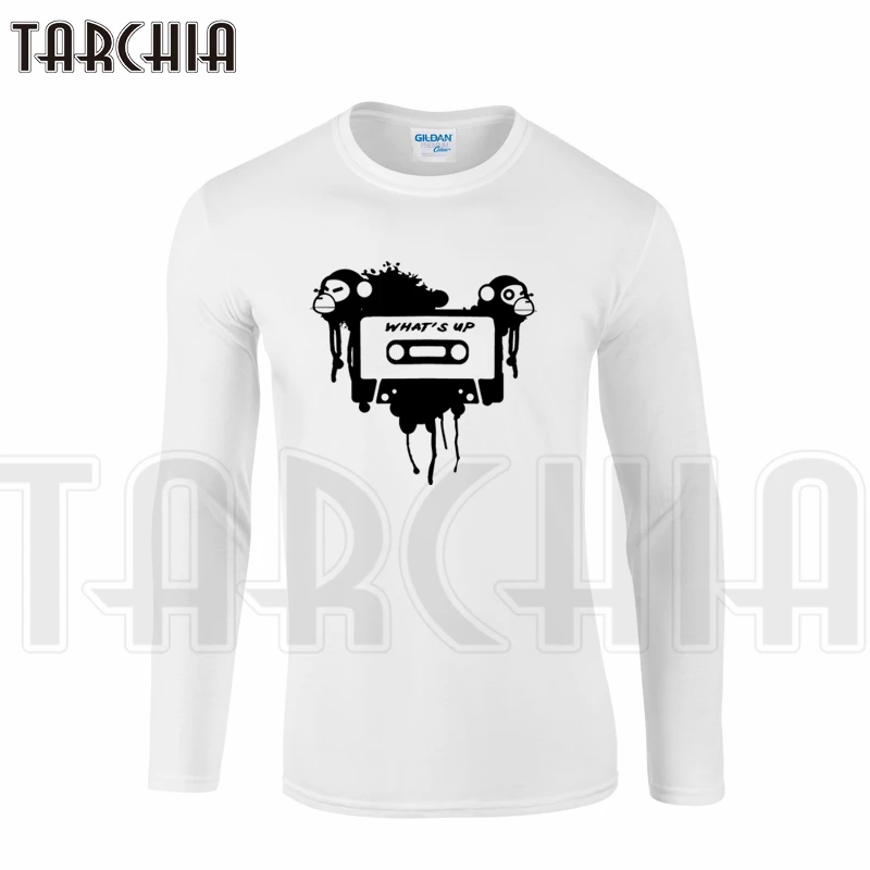

TARCHIA Brand Big Size Free Shipping Long Sleeve Men T-Shirt 100% Cotton Plus Size Men's Tee Fashion Monkey What Is Up Cool