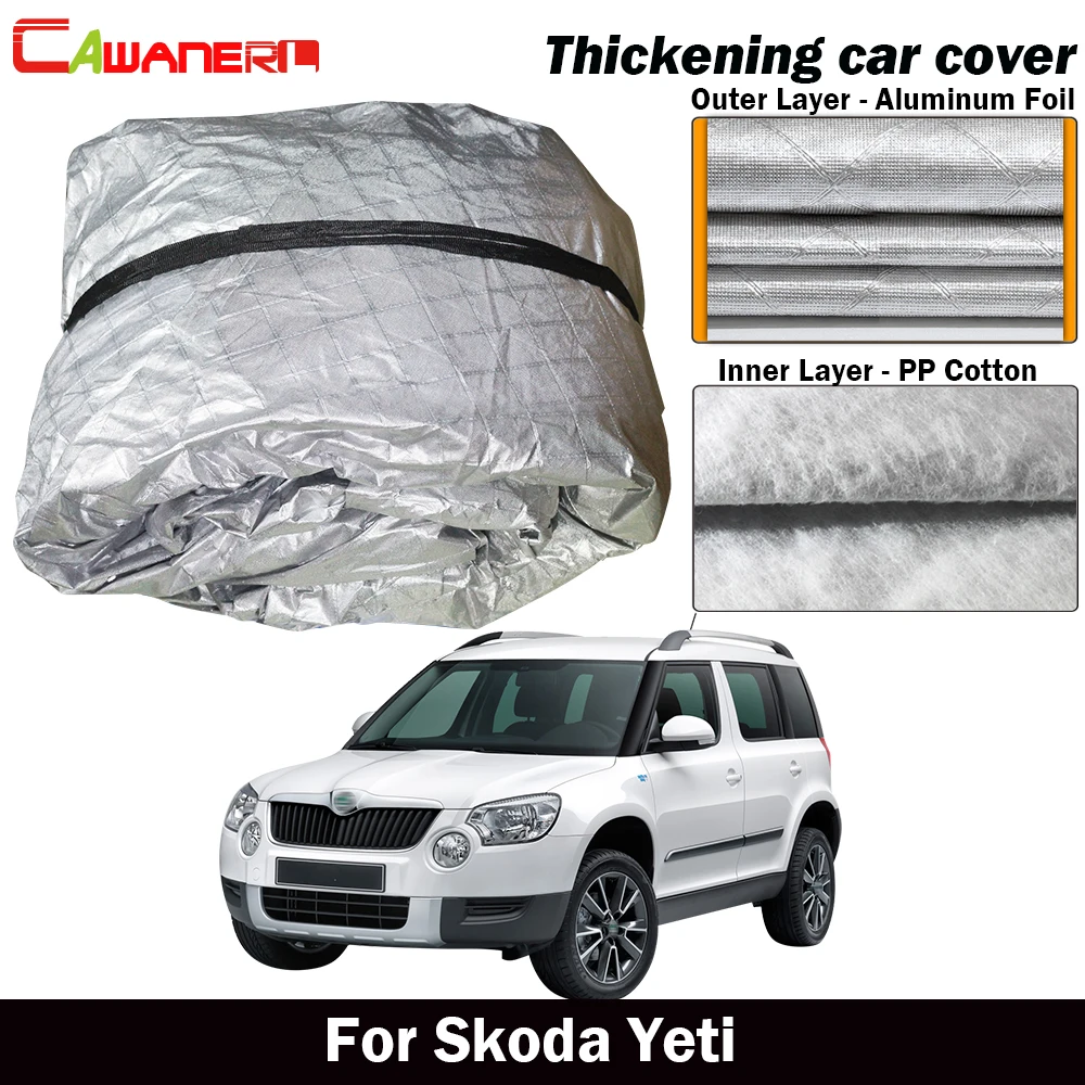 

Cawanerl Waterproof Car Cover Thick Cotton Outdoor Sun Shade Rain Hail Snow Paint Protection Cover Dust Proof For Skoda Yeti