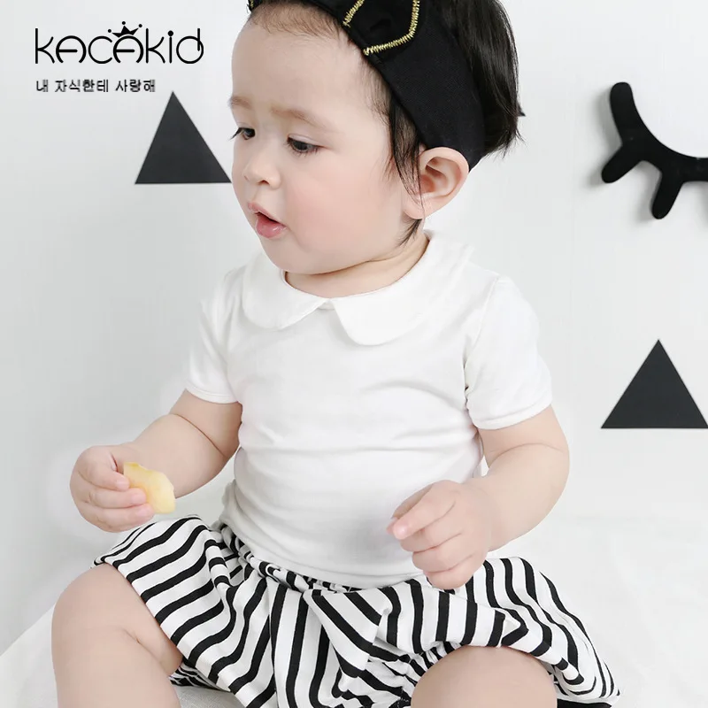 Kacakid/Новая летняя одежда для маленьких девочек Милая футболка с кукольным воротником для девочек детская хлопковая рубашка с короткими рукавами