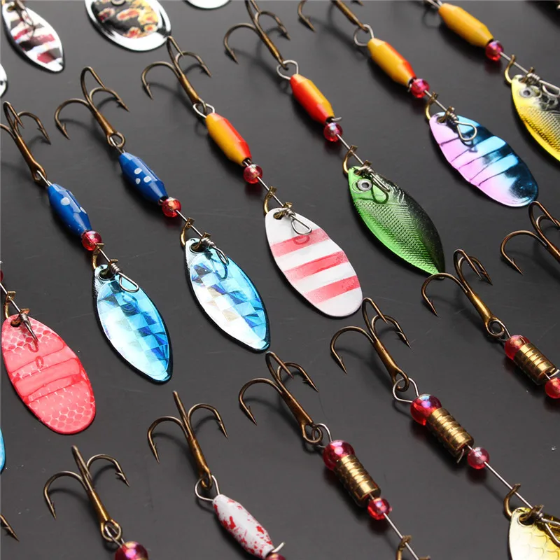 Bobing 30Pcs Lot Fishing Lures Iron Hard Spoon Lures Spinners Multiple Colors Fish Lure Baits Set Tackle Accessories