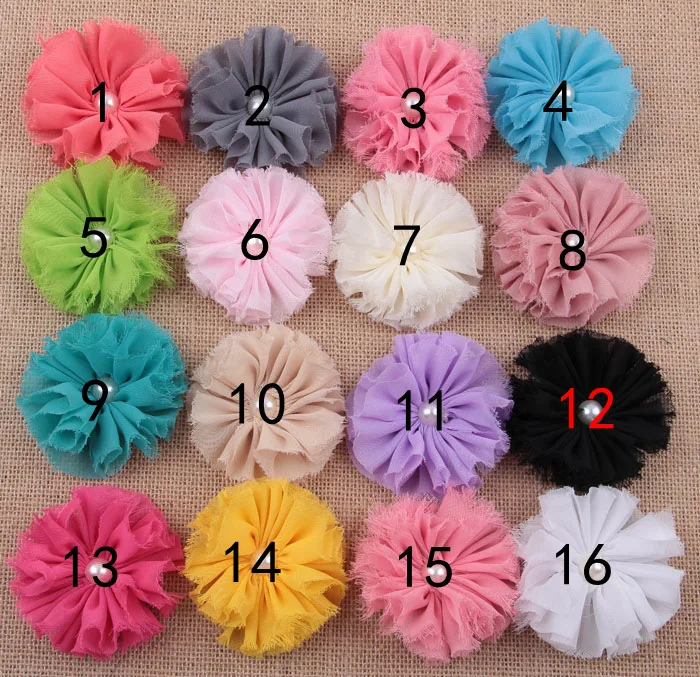 

Yundfly 10PCS Chic Shabby Chiffon Flowers with Pearl Center For Hair Accessories Fluffy Frayed Fabric Flowers For DIY Headbands