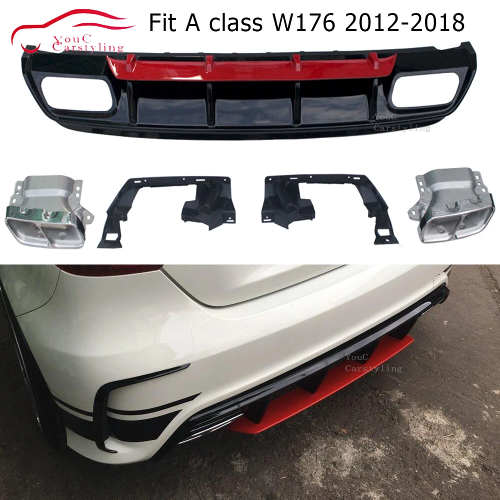 

W176 AMG стильный, для заднего бампера Диффузор для губ Mercedes A класса W176 5-дверей 2012 + спойлер задней крышки с выхлопной трубы