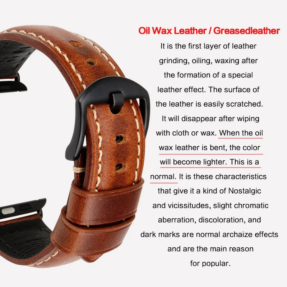 Браслет из вощеной кожи для Apple Watch Band 42 мм 38 мм/44 40 Series 4 3 2 ремешок часов 10