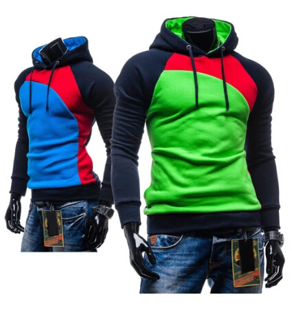 Free shipping Wholesale New 2015 Spring Mens Fleece Hoodies Hit Color Design For Men Sport Dress Slim Sweatshirt Man Hoody M-3XL | Мужская