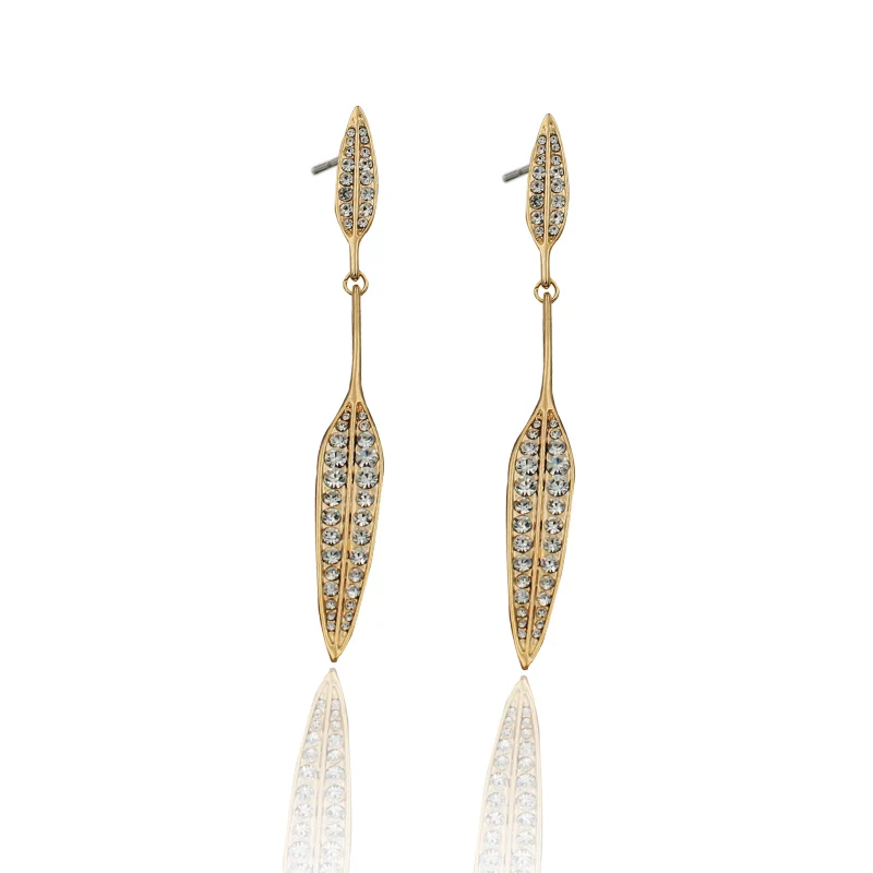 Модные длинные висячие серьги hyperbole Стразы с листьями для женщин и девушек