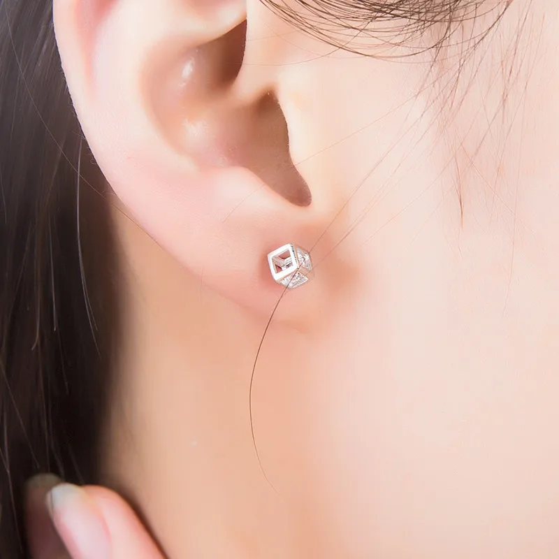 Женские квадратные серьги гвоздики из серебра 925 пробы|stud earrings|earrings forearrings for women |