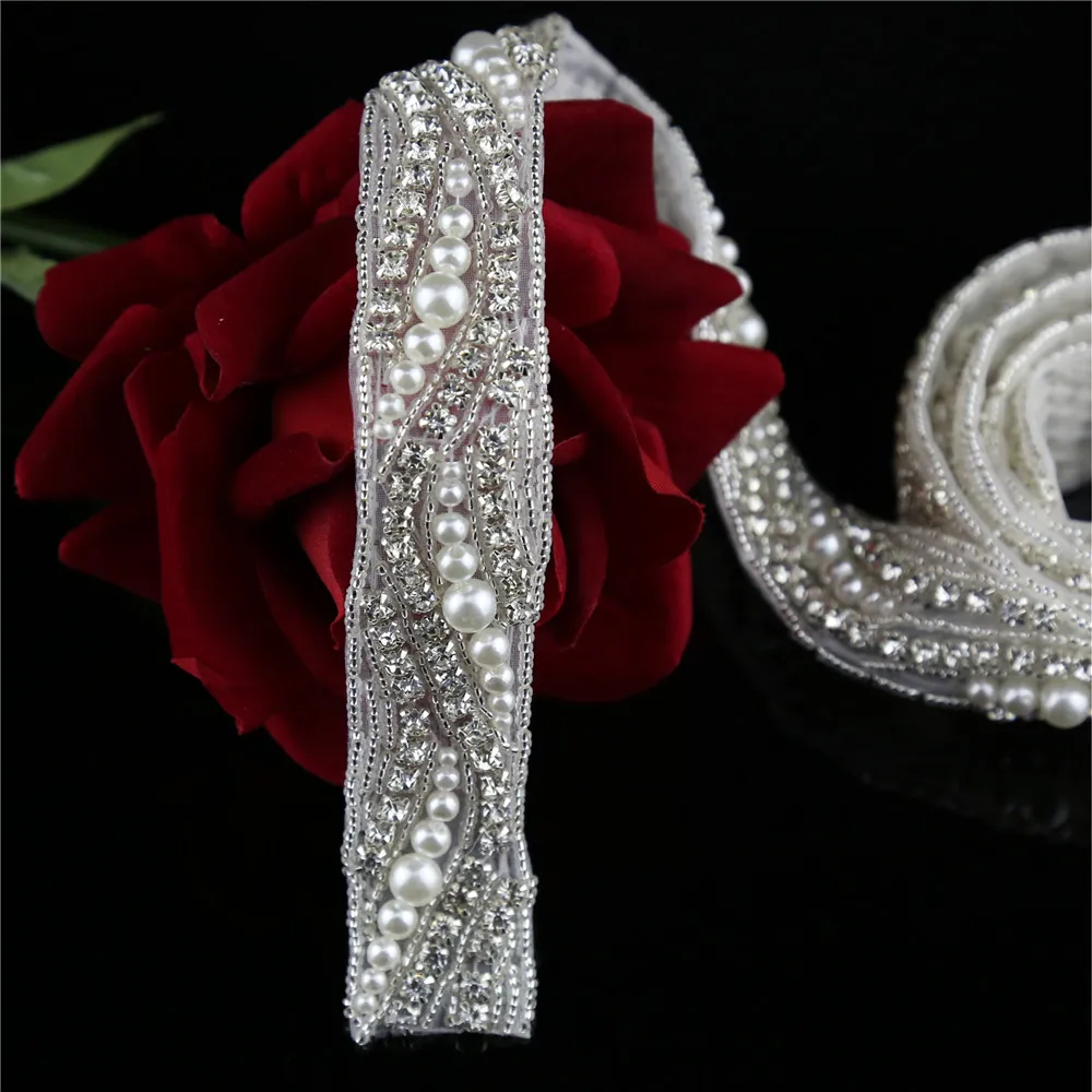 1 ярд Стразы жемчужная отделка Кристалл свадебный бисер|belt belt|bridal beaded beltbeaded wedding